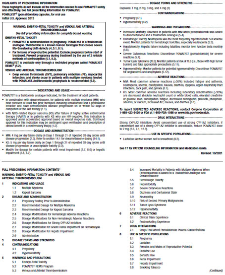 Full prescribing information for POMALYST® (pomalidomide)